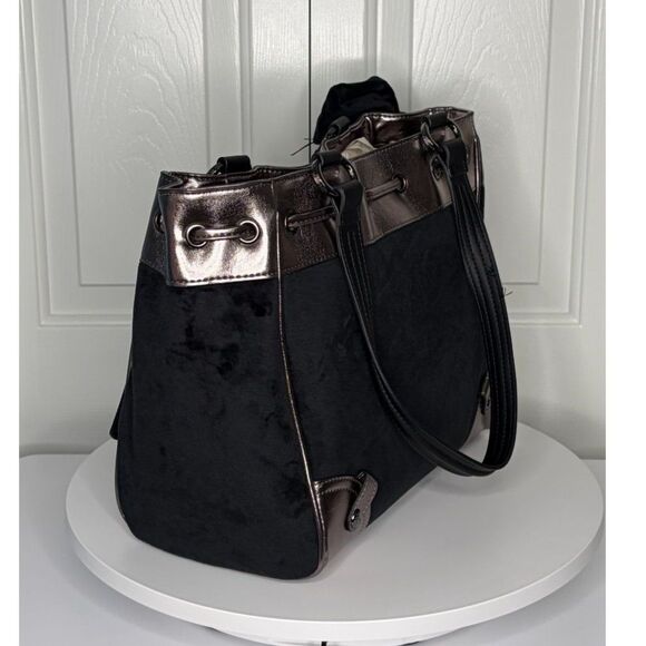 Juicy Couture Classic Scottie Dog Tote Bag Black Velour Metallic Trim HTF Viral - Picture 7 of 15